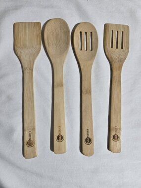 GreenPan Bamboo Wooden Cooking Utensil Set 4 Pc Spatula Slotted Spoon Scraper